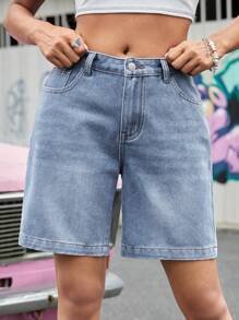 SHEIN Teenage Girls' Minimalist Summer Denim Shorts - Light Wash - View 1