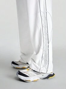 Manfinity VCAY Calça de Moletom Reta com Estampa Inglesa, Caimento Solto, Para Homens