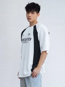 DAZY T-shirt d'été à col ras-du-cou, imprimé lettres, décontracté, manches courtes, pour la rentrée, pour hommes - Noir et Blanc - Voir 3