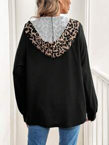 SHEIN LUNE Women's Hoodie Patchwork Leopard Print Animals Classic Modern Hooded - Multicolor - View 2