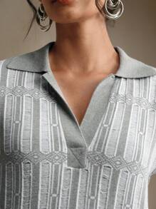 Anewsta Women's Casual Gray & White Contrast Color Hollow Knit Sweater