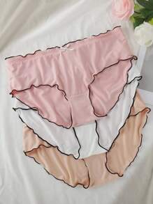 PetitDoll 3 条装女士舒适透气荷叶边内裤，多种颜色可选