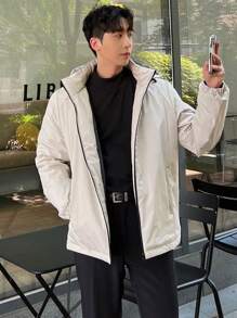 DAZY Men's Hooded Letter Print Padded Coat, Winter Jacket - Khaki - View 4