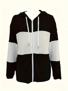 INAWLY Women's Color Block Simple Regular Daily Jacket Fall Winter Cloth For Women - Black and White - View 4