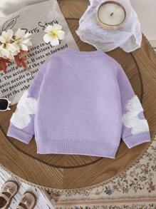 SHEIN Sudadera de punto con cuello redondo para niñas, en color morado, elegante, informal y cómoda con patrón de flores 3D. Ideal para el hogar, uso diario, escuela, actividades al aire libre y fiestas. Perfecta para otoño e invierno