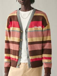 Manfinity RebelGame Men's Knitted Casual Loose Cardigan Sweater, Fashionable & Youthful