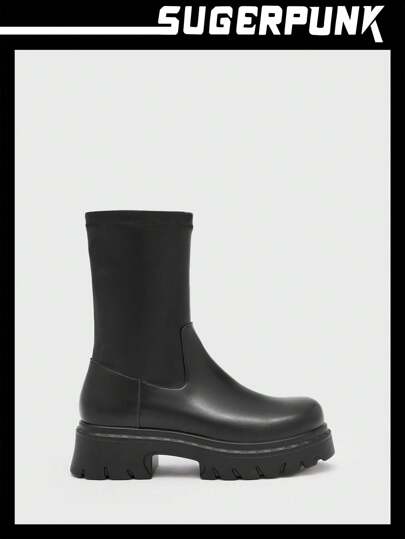 Sugerpunk Botas de motocicleta negras de mujer, de moda y cómodas, para exterior y desplazamientos, para verano, estilo Y2K, punk, moderno, cool, deportivo, para Navidad, Año Nuevo, Día de San Valentín