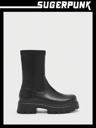 Sugerpunk 女士时尚舒适黑色摩托车靴，适合夏季户外和通勤，Y2k 朋克潮流酷炫街头运动圣诞秋季新年假期