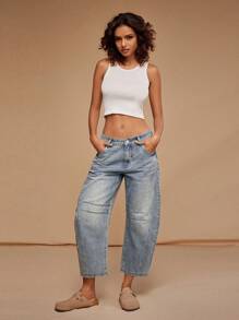 Forever 21 秋冬低腰破洞宽松九分牛仔裤 - 淺色水洗藍 - 查看 5