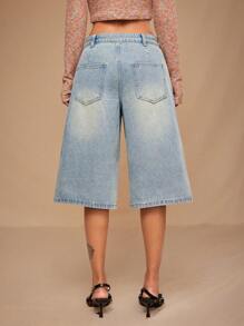 Forever 21 Quần Jeans Ngắn Ống Rộng/Ống Thẳng Cạp Thấp Cổ Điển Cho Nữ Mùa Hè, Thu & Đông Màu Xanh Nhạt Đã Giặt - trắng - Xem 8