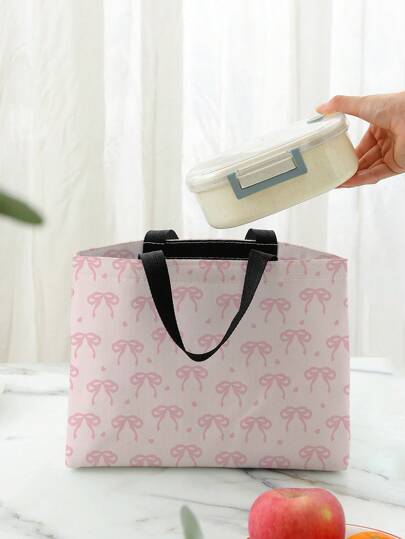 Kawaii Bow & Heart Pattern Printed Lunch Bag