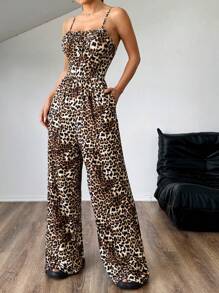 SHEIN Unity Leopard Print Loose Jumpsuit - Brown - View 6