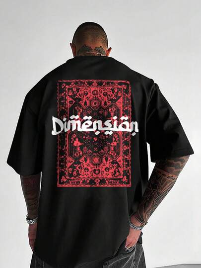 Manfinity Roughcore Men Plus Size Letter And Graphic Printed Casual Short Sleeve T-Shirt For Summer, For Going Out