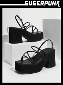 Sugerpunk Woman Shoes Fashion Black Versatile Wedge Heel Platform Sandals For Summer Y2k Punk Cool Street Sporty Christmas Fall New Year Holiday Valentines