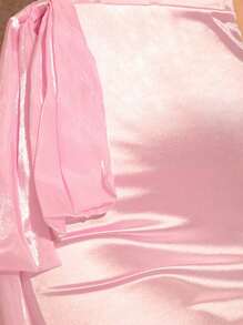 Glamine 緞面紗拼接高腰網肩帶露背性感連衣裙，夏季連衣裙 - 淺粉色 - 查看 7