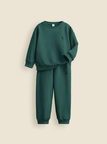 THE HAPPY LOOK 2 szt. dziecięcych bluz z nadrukiem w gwiazdki, dzianinowy sweter z okrągłym dekoltem i długim rękawem, odpowiedni do uprawiania sportów na świeżym powietrzu, jesień/zima - Zielony - Zobacz 1