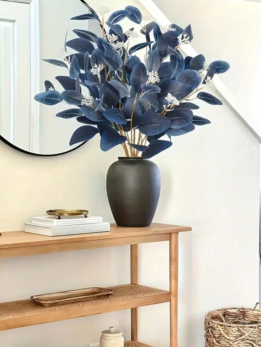 Artificial Eucalyptus Stems Navy Blue Artificial Flower Silver Dollar