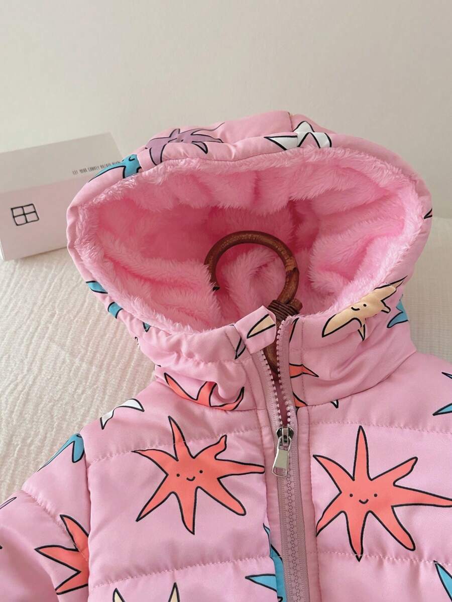 Baby Girls Cartoon Hooded Padded Coat - Multicolor - View 1