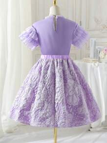 Teen Girl Noble Purple Batwing Blouse & Textured Mini Skirt Two-Piece Set - Lilac Purple - View 2