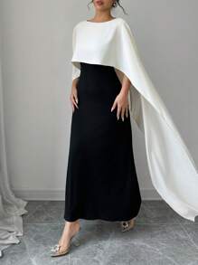 Elenzga Women's Round Neck Batwing Sleeve Maxi Elegant Party Dress