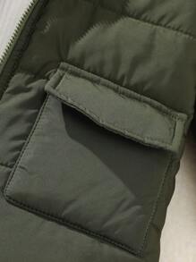 SHEIN Quilted Baby Winter Hooded Jacket With Pockets - Green - View 4