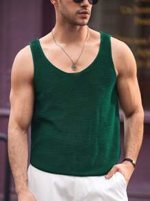 Manfinity VCAY Men's Loose Casual Knit Vest - Dark Green - View 3