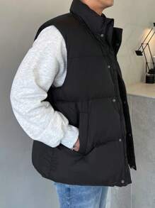 DAZY Men's Plain Padded Vest Jacket, Winter - Black - View 6