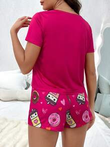 1set Women Digital Printed 140g Milk Silk Sleepwear - Rose Red - View 2