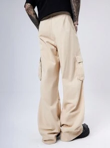 Manfinity Denimwave Men's Khaki Baggy Cargo Jeans With Multiple Pockets - Khaki - View 2