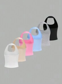 SHEIN Girlism Tween Girl 6pcs Sports Multicolored Basic Crop Tops With Strap - Multicolor - View 2