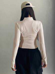 DAZY Women's Spring & Autumn Casual Contrast Color Block Stand Collar Slim Fit Jacket - Multicolor - View 2