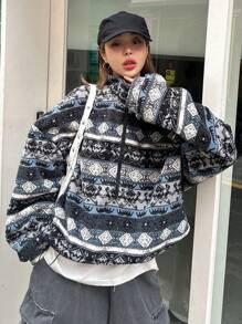 DAZY Sudadera con cuello alto con estampado geométrico, informal para otoño/invierno