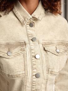 Forever 21 Flap Pocket Raw Hem Crop Denim Jacket - Khaki - View 9
