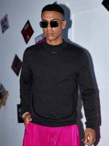 Manfinity VCAY 1 pieza Suéter de estilo vintage con mangas largas y cuello alto para hombre, de ajuste casual y elegante, con estilo Y2K, perfecto para volver al colegio, Halloween, otoño e invierno