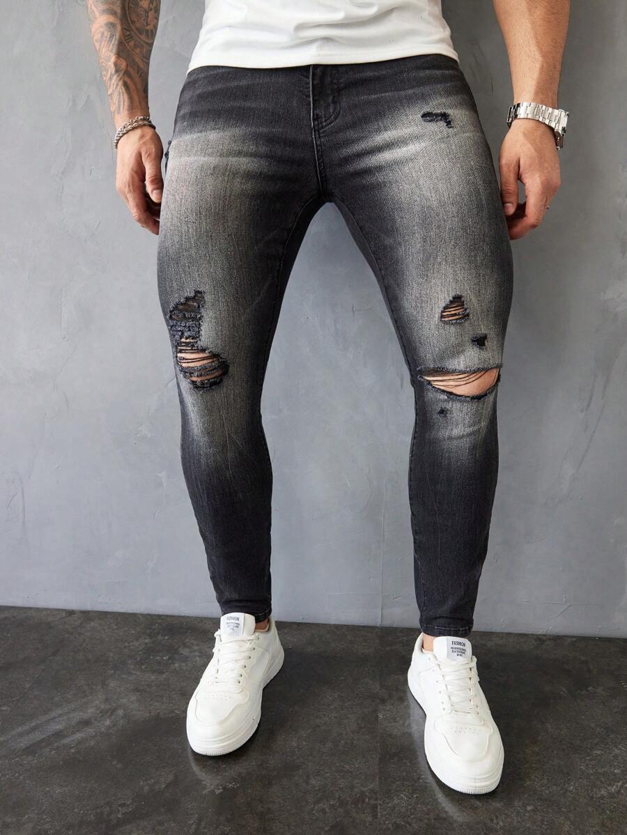 Manfinity Homme Men's Vintage Black Denim Skinny Jeans