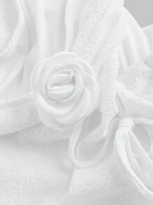 SHEIN MOD 3D 花卉不对称荷叶边大码女式长裙 - 白色 - 查看 4