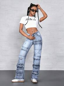 SHEIN ICON Women's Casual Straight-Leg Jeans With Multiple Pockets