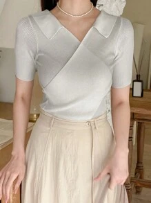 DAZY 女式 V 领修身罗纹针织毛衣秋季 - 綠色 - 查看 8