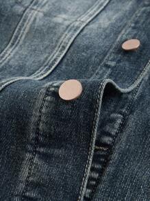 Manfinity Homme 男式褪色复古破洞牛仔休闲衬衫 - 深色水洗藍 - 查看 3