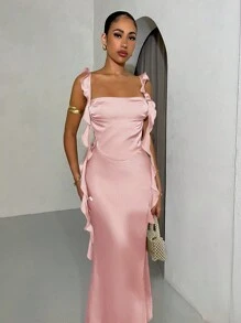 SHEIN BAE Women's Spaghetti Strap Backless Dress, Vacation/Wedding/Graduation Dress,Pastel Dresses For Women