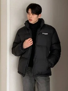 DAZY Winter Men's Letter Print Padded Coat Jacket - Black - View 1