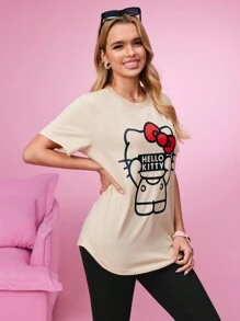 HELLO KITTY AND FRIENDS | SHEIN Unisex 1 szt. Casualowa koszulka z krótkim rękawem z nadrukiem kreskówkowym i literowym, lato