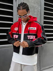 PAVTROS Manfinity Streetrush Men's Oversized Letter Print Hooded Jacket, Spring & Autumn Back To School,Game Day, Colorful, Race Car Jacket, Long Sleeve, Going Out, Techwear, Graphic - Multicolor - View 1