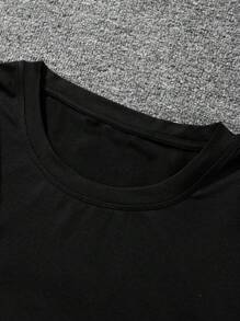 Manfinity Homme Camiseta casual de cuello redondo de manga corta con estampado de gato para hombre - Negro - Ver 5