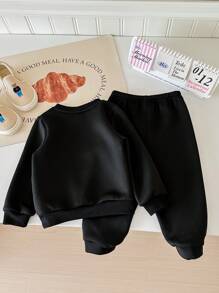 SHEIN Leap Crew Áo len dệt kim mềm mại cho bé gái ModeFlare Wear, trang phục thường ngày phù hợp cho mùa thu và đông - màu đen - Xem 2