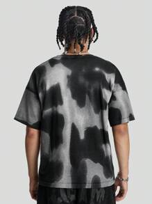 Manfinity EMRG Camisa de punto para hombre con hombros caídos teñida con patrón de letras y corbata