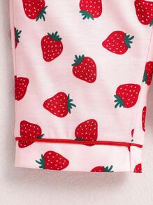 2pcs/Set Baby Girl Strawberry Pattern Shirt & Straight Pants Set, Casual Pajamas For Spring & Autumn - Multicolor - View 4