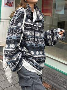 DAZY Sudadera con cuello alto con estampado geométrico, informal para otoño/invierno