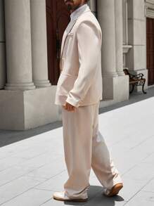 Manfinity Homme Men Double Breasted Blazer & Suit Pants Set - Apricot - View 3