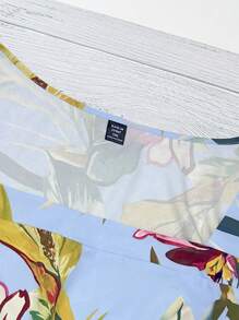 SHEIN LUNE Áo sơ mi tay phồng in hoa cỡ lớn thông thường - Màu xanh lam - Xem 5